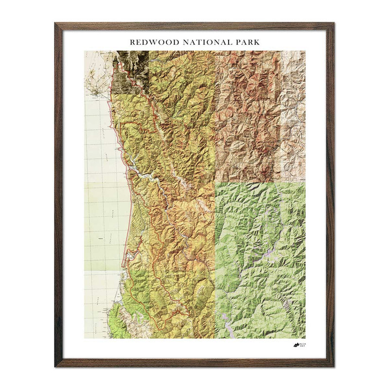 Redwood National Park Shaded Relief Map - Muir Way - Relief Series