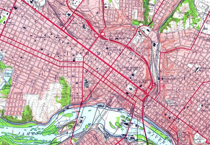 Richmond, VA 1956 USGS Map - Muir Way - Vintage Map