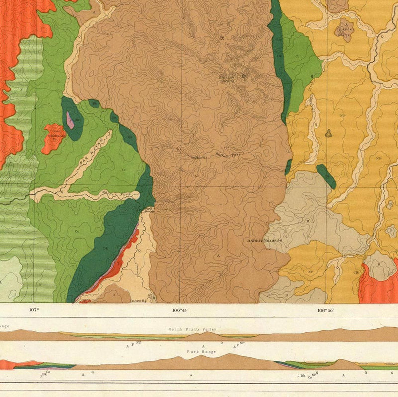 Rocky Mountains 1876 Geological Map - Muir Way - Vintage Map