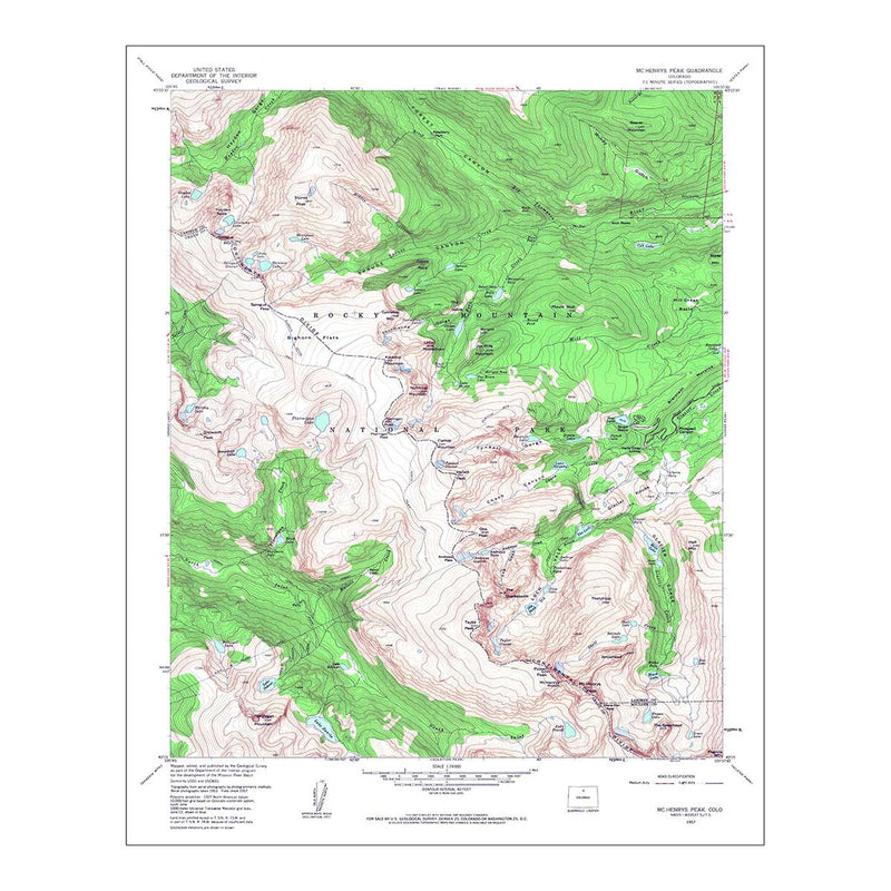 Rocky Mountain National Park 1957 USGS Map - Muir Way - Vintage Map