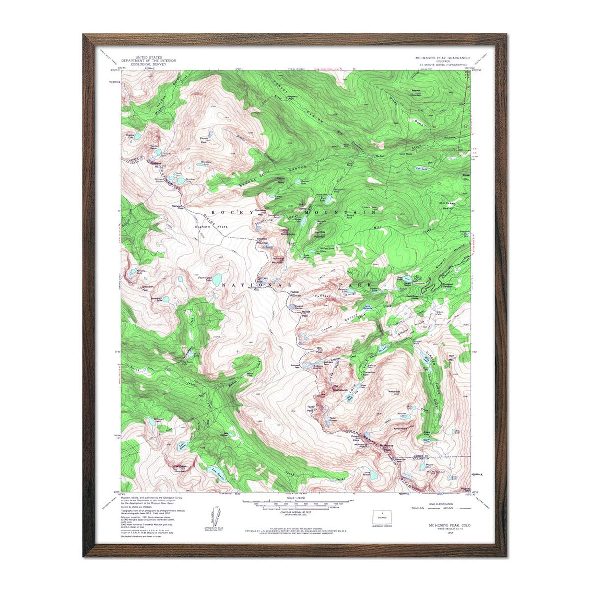 STANDARD CALIFORNIA × Rocky Mountain Rocky Mountain National Park 1957 USGS Map – Muir Way