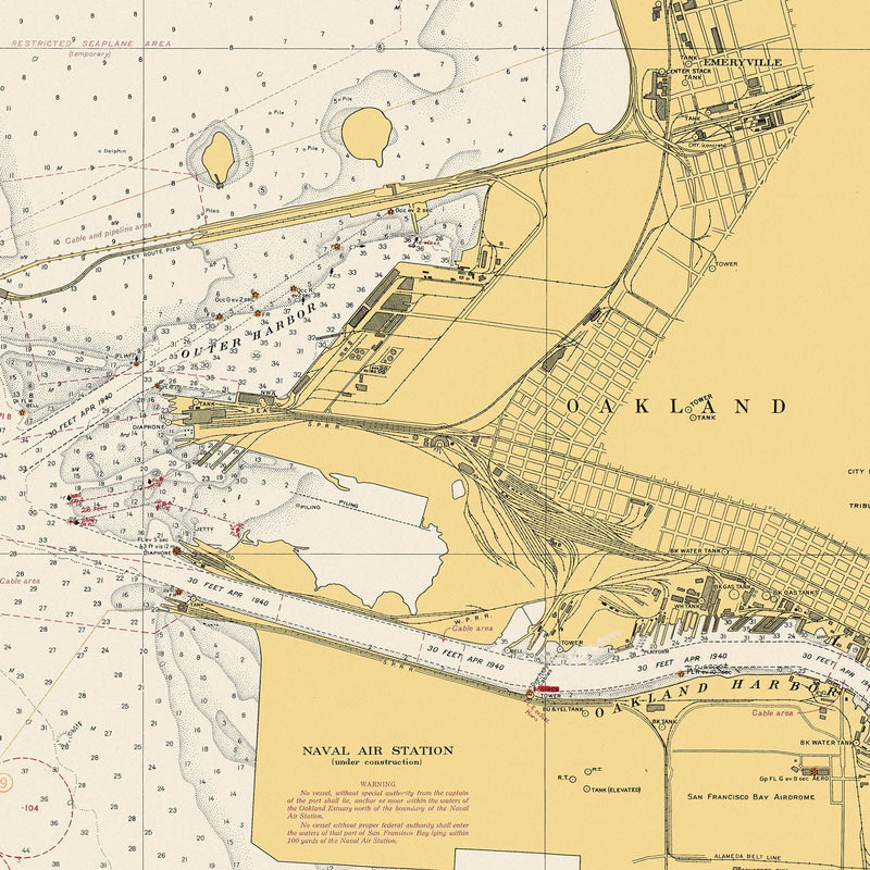 San Francisco Bay Navigational Chart 1941 - Muir Way - Vintage Map