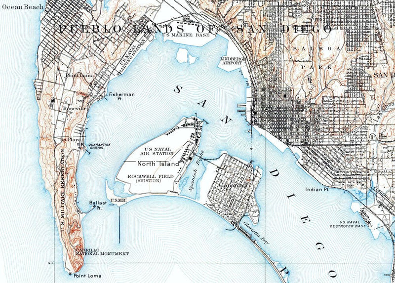 San Diego, CA 1930 USGS Map - Muir Way - Vintage Map