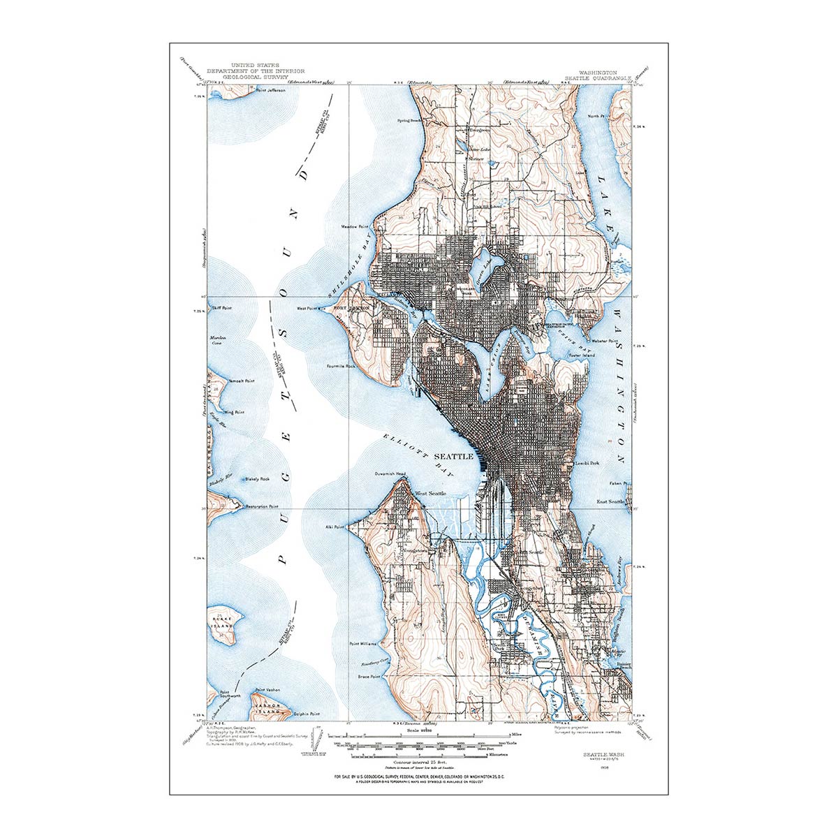 Seattle, WA 1908 USGS Map