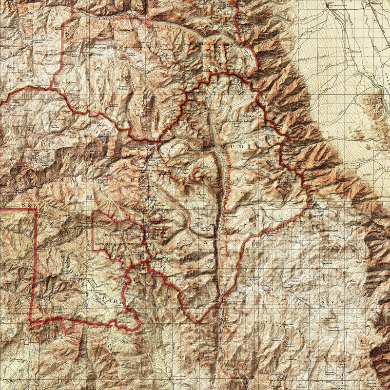 Sequoia and Kings Canyon Shaded Relief Map - Muir Way - Relief Series