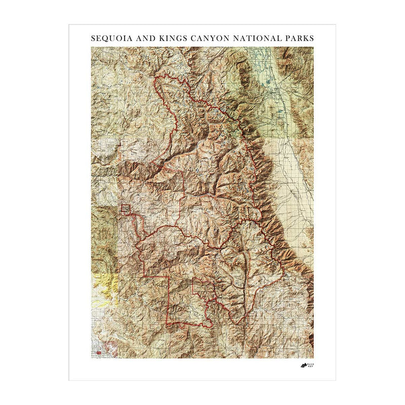 Sequoia and Kings Canyon Shaded Relief Map - Muir Way - Relief Series