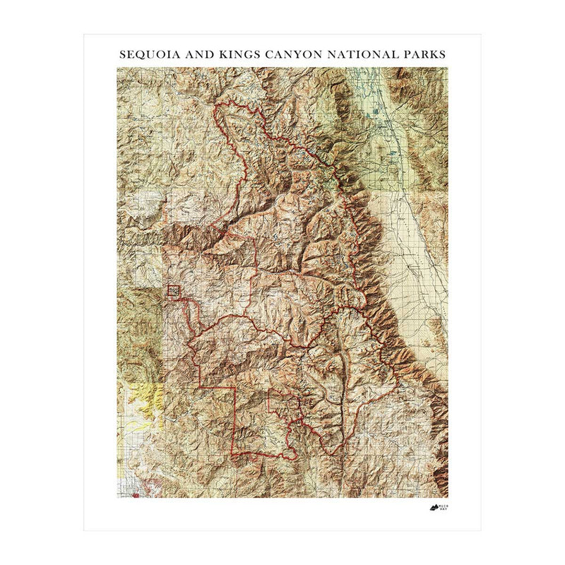 Sequoia and Kings Canyon Shaded Relief Map - Muir Way - Relief Series
