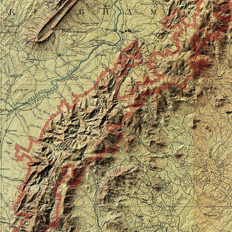 Shenandoah Shaded Relief Map - Muir Way - Relief Series