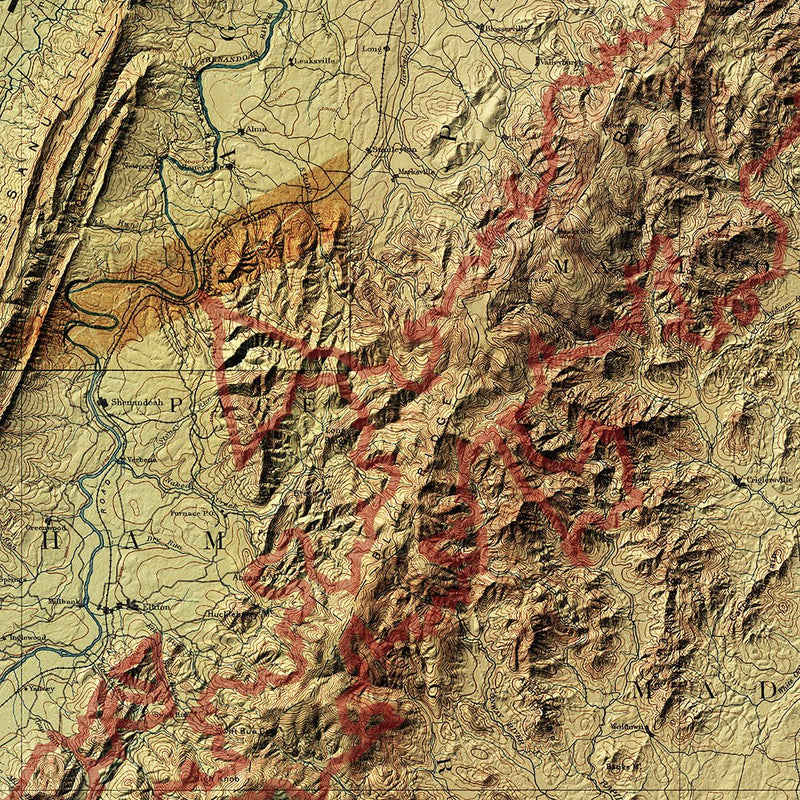 Shenandoah Shaded Relief Map - Muir Way - Relief Series