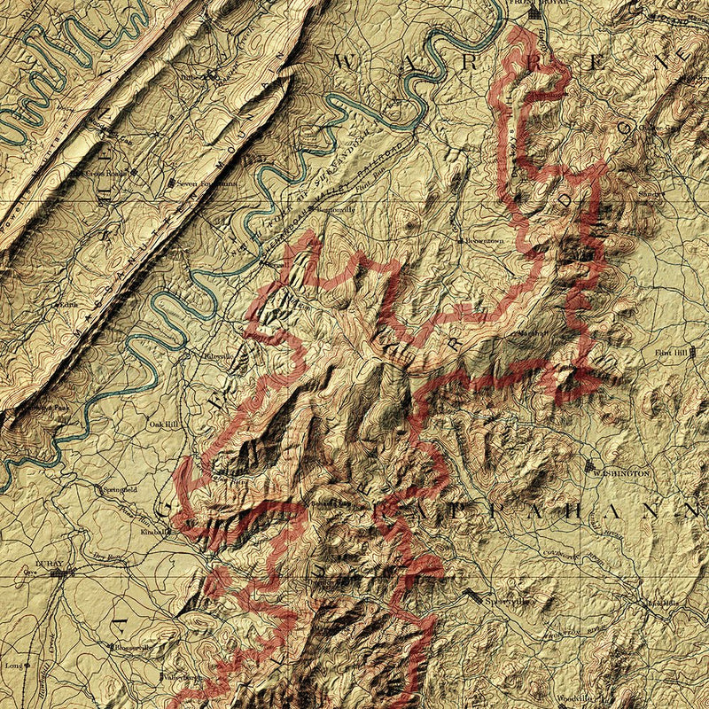 Shenandoah Shaded Relief Map - Muir Way - Relief Series