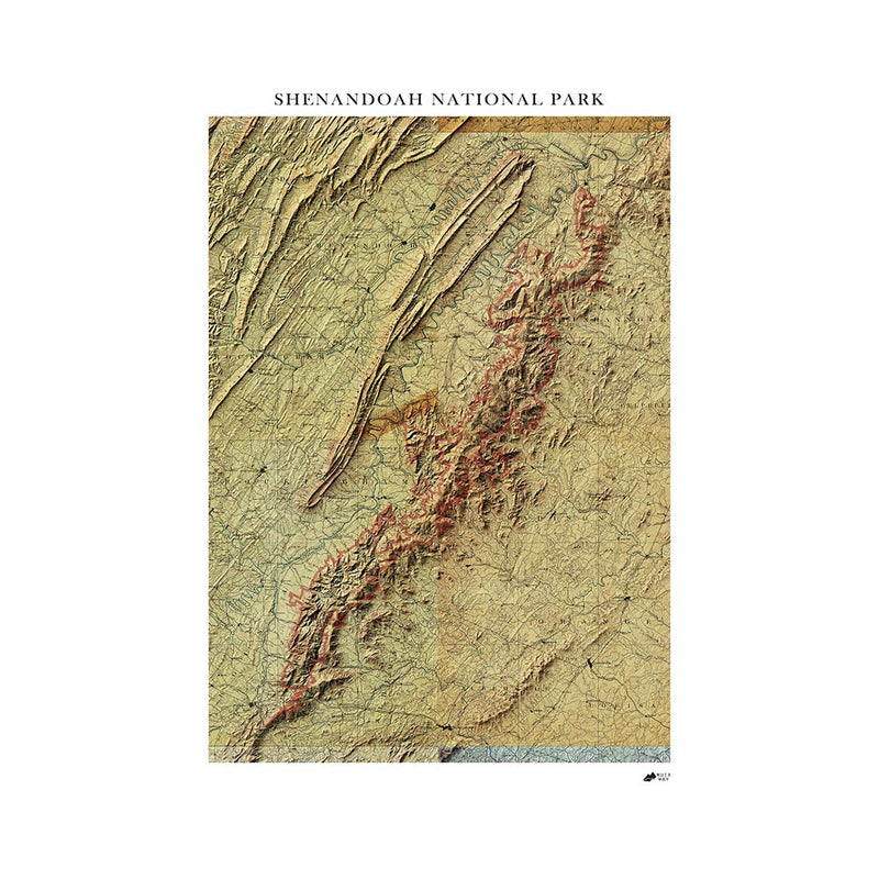 Shenandoah Shaded Relief Map - Muir Way - Relief Series
