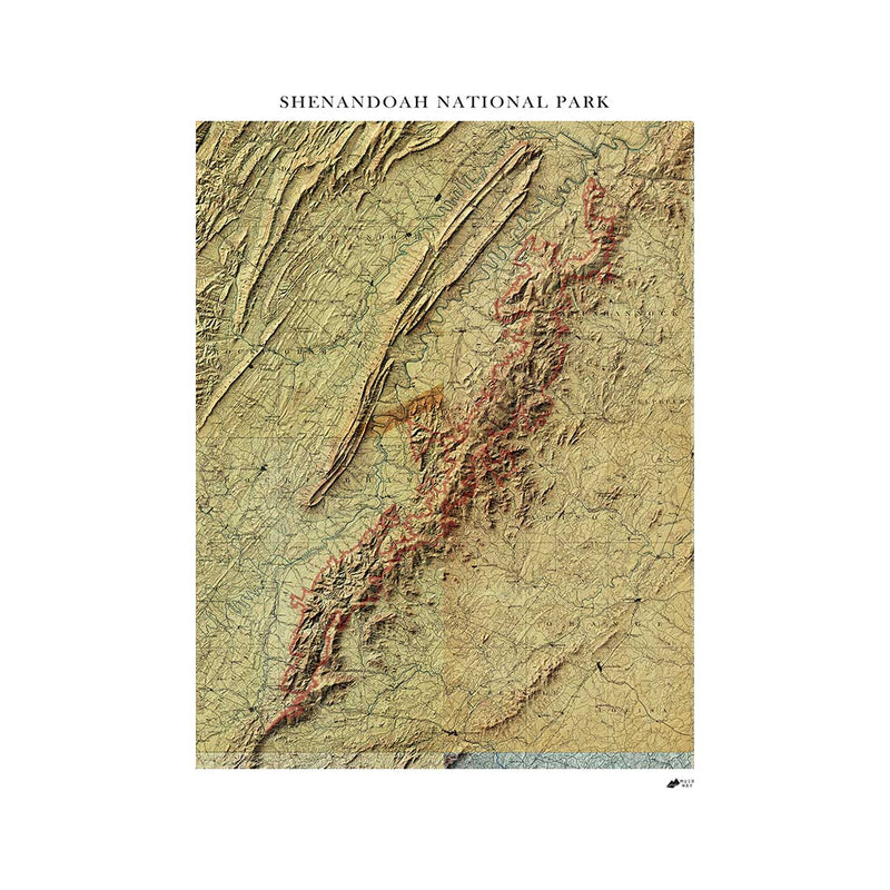 Shenandoah Shaded Relief Map - Muir Way - Relief Series