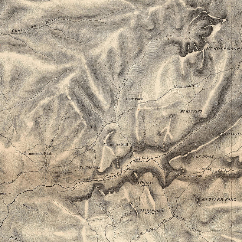 Map of Sierra Nevada, Yosemite 1868 - Muir Way - 