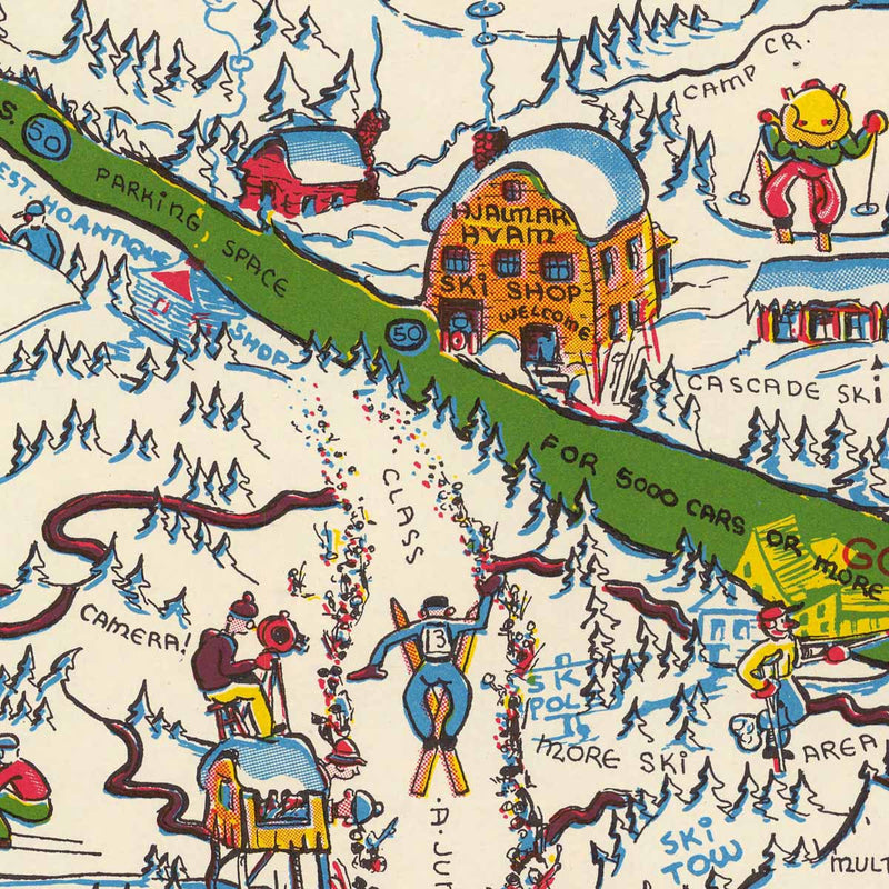 Skisterical Map of Mt Hood Recreational Area 1939 - Muir Way - Vintage Map