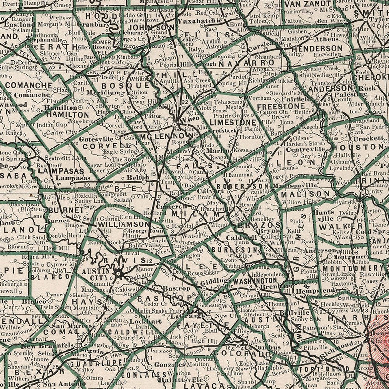 Texas 1883 Map - Muir Way - Vintage Map