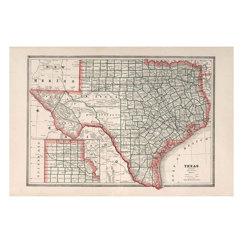 Texas 1883 Map - Muir Way - Vintage Map