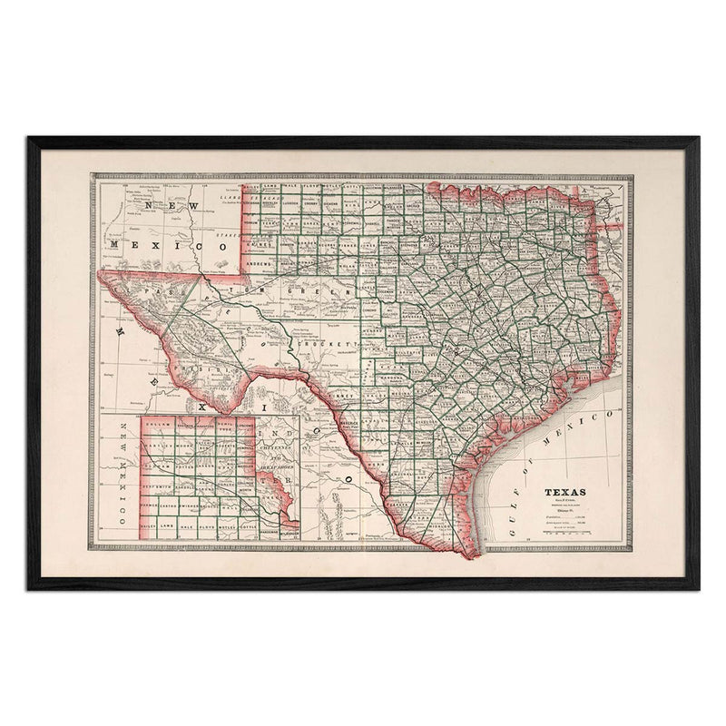 Texas 1883 Map - Muir Way - Vintage Map