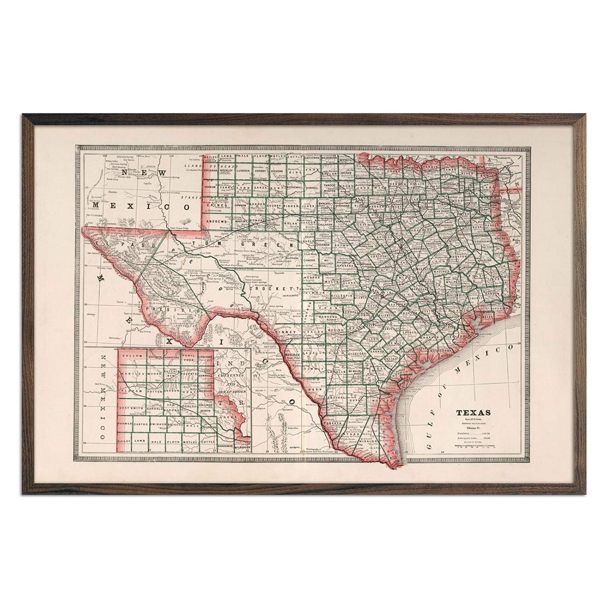 Vintage Map of Texas 1883