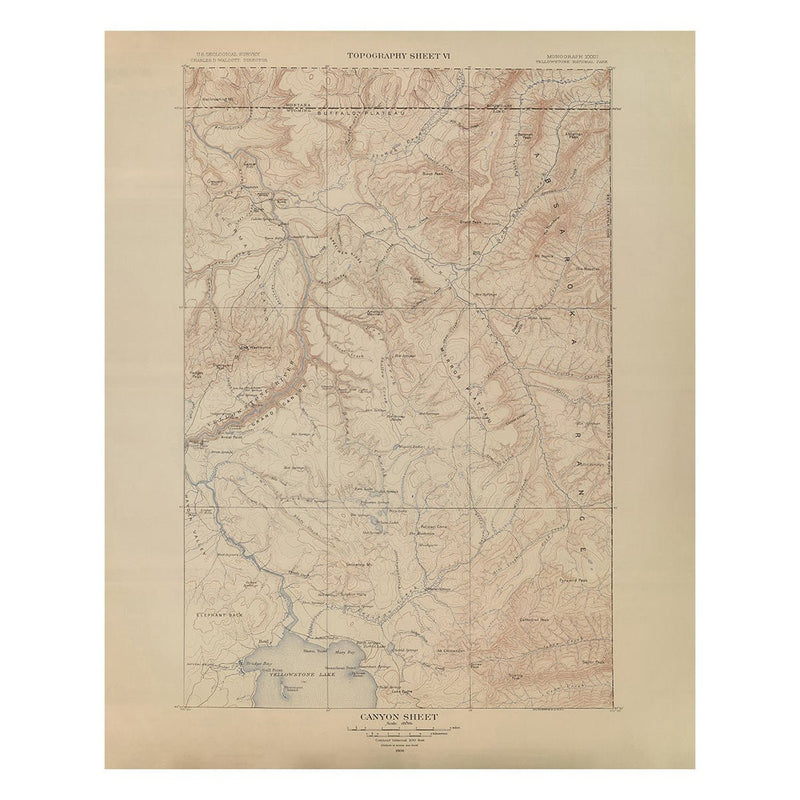 Yellowstone Topographic Map of Canyon Section 1904 Map - Muir Way - Vintage Map