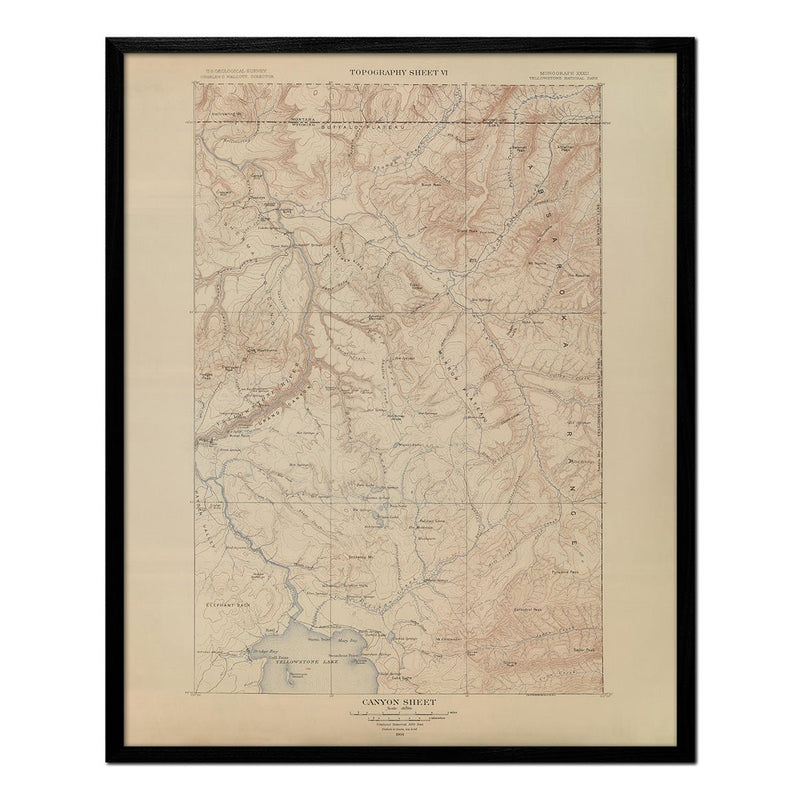 Yellowstone Topographic Map of Canyon Section 1904 Map - Muir Way - Vintage Map