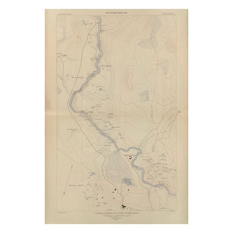 Yellowstone Topographic Map of Central Upper Geyser Basin 1904 Map - Muir Way - Vintage Map