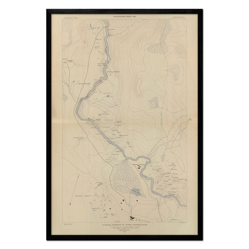 Yellowstone Topographic Map of Central Upper Geyser Basin 1904 Map - Muir Way - Vintage Map