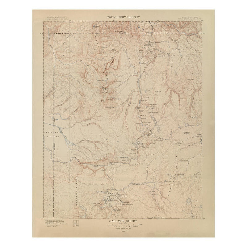 Yellowstone Topographic Map of Gallatin 1904 Map - Muir Way - Vintage Map