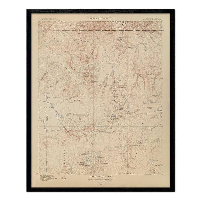 Yellowstone Topographic Map of Gallatin 1904 Map - Muir Way - Vintage Map