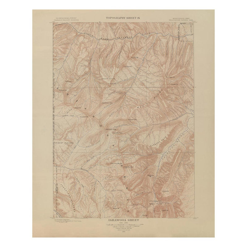 Yellowstone Topographic Map of Ishawooa 1904 Map - Muir Way - Vintage Map