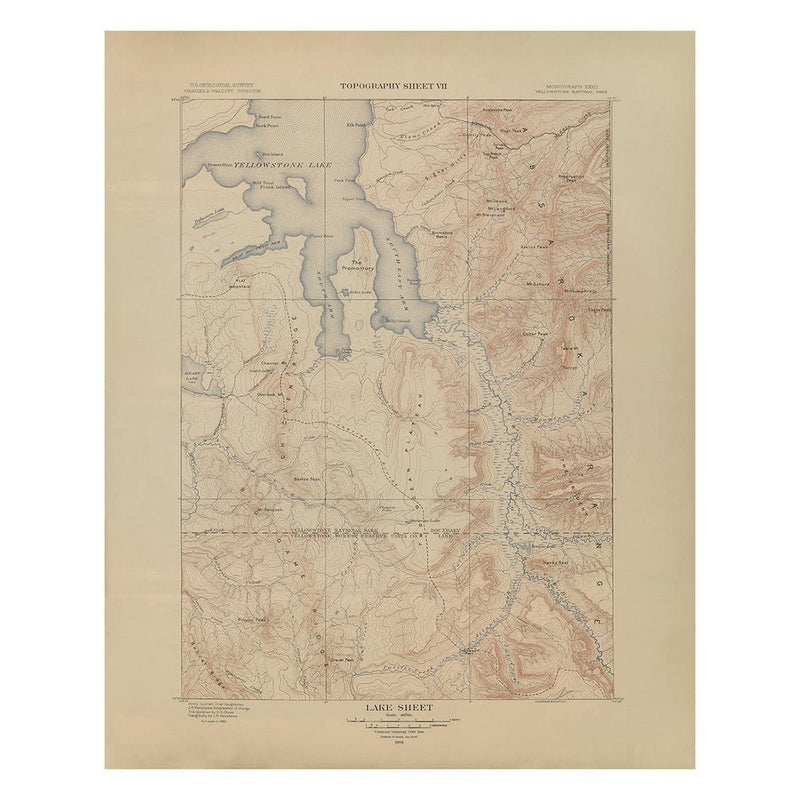 Yellowstone Topographic Map of Lake Section 1904 Map - Muir Way - Vintage Map