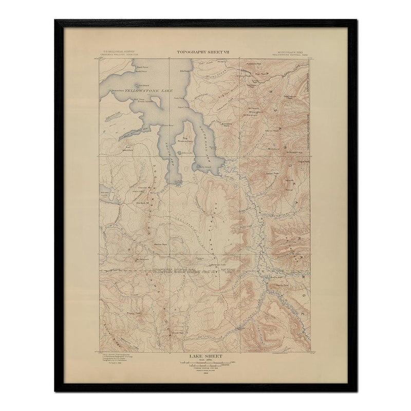 Yellowstone Topographic Map of Lake Section 1904 Map - Muir Way - Vintage Map