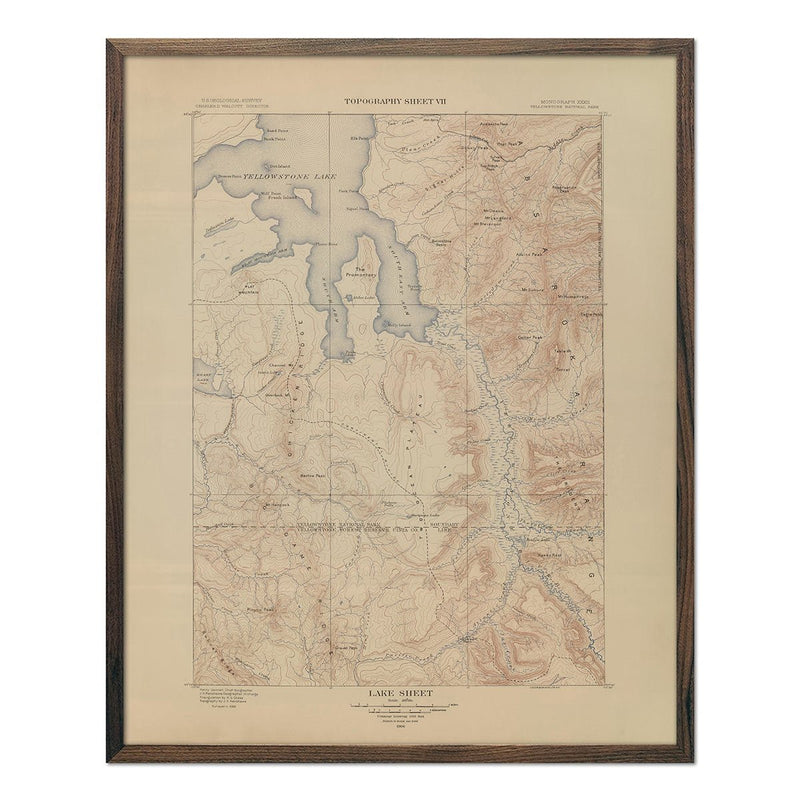 Yellowstone Topographic Map of Lake Section 1904 Map - Muir Way - Vintage Map