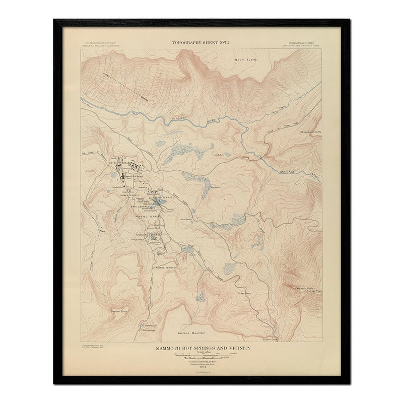 Yellowstone Topographic Map of Mammoth Hot Springs 1904 Map - Muir Way - Vintage Map