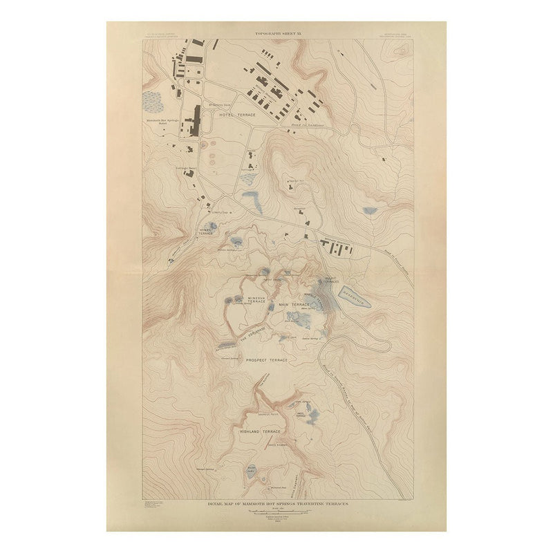Yellowstone Topographic Map of Mammoth Springs and Travertine Terraces 1904 Map - Muir Way - Vintage Map