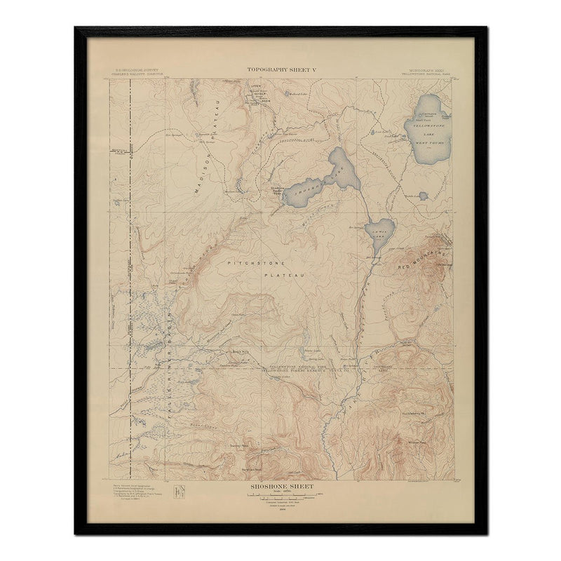 Yellowstone Topographic Map of Shoshone Section 1904 Map - Muir Way - Vintage Map