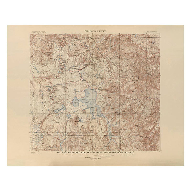 Yellowstone Topographic Map of the National Park and Forest Reserve 1904 Map - Muir Way - Vintage Map