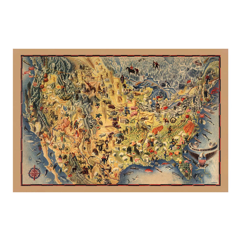 USA Pictorial Map 1942 - Muir Way - Vintage Map