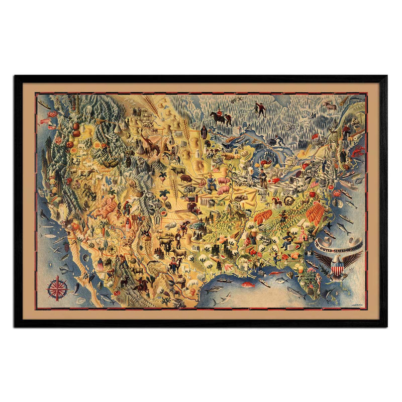 USA Pictorial Map 1942 - Muir Way - Vintage Map