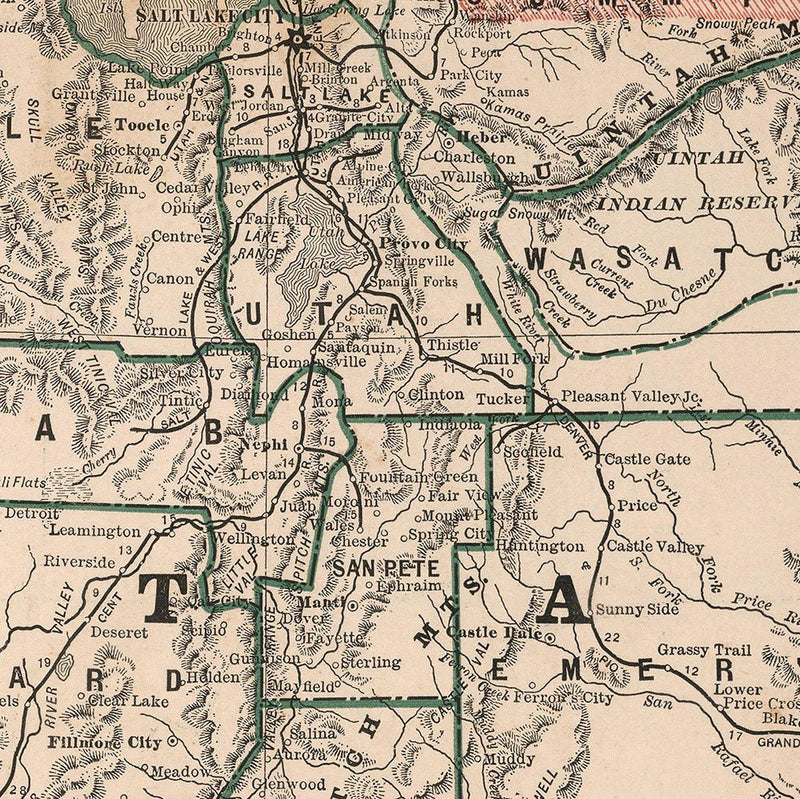Utah 1883 Map - Muir Way - Vintage Map