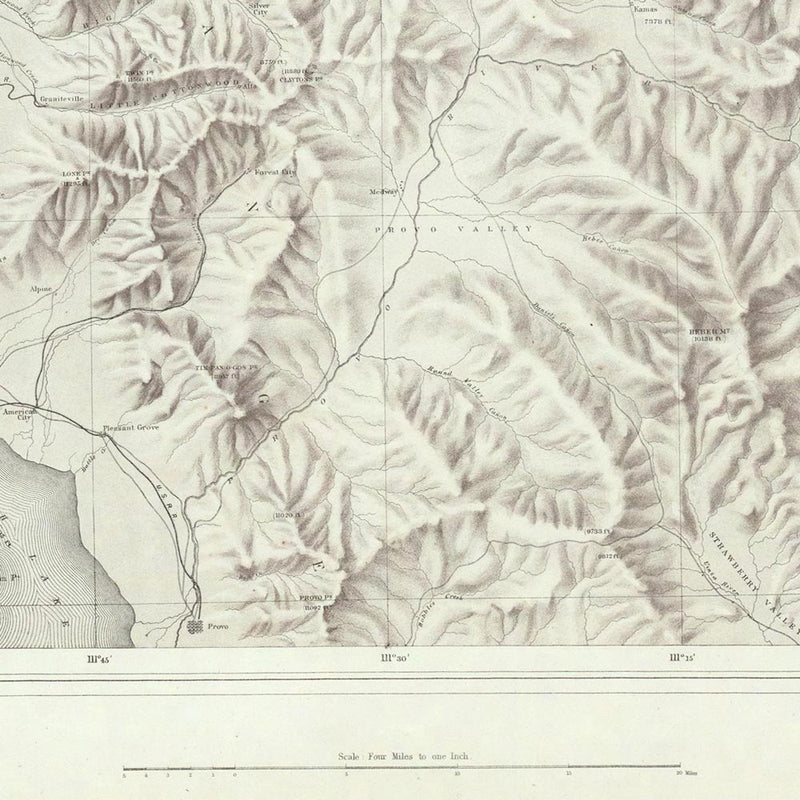 Utah Basin 1876 Topographic Map - Muir Way - Vintage Map