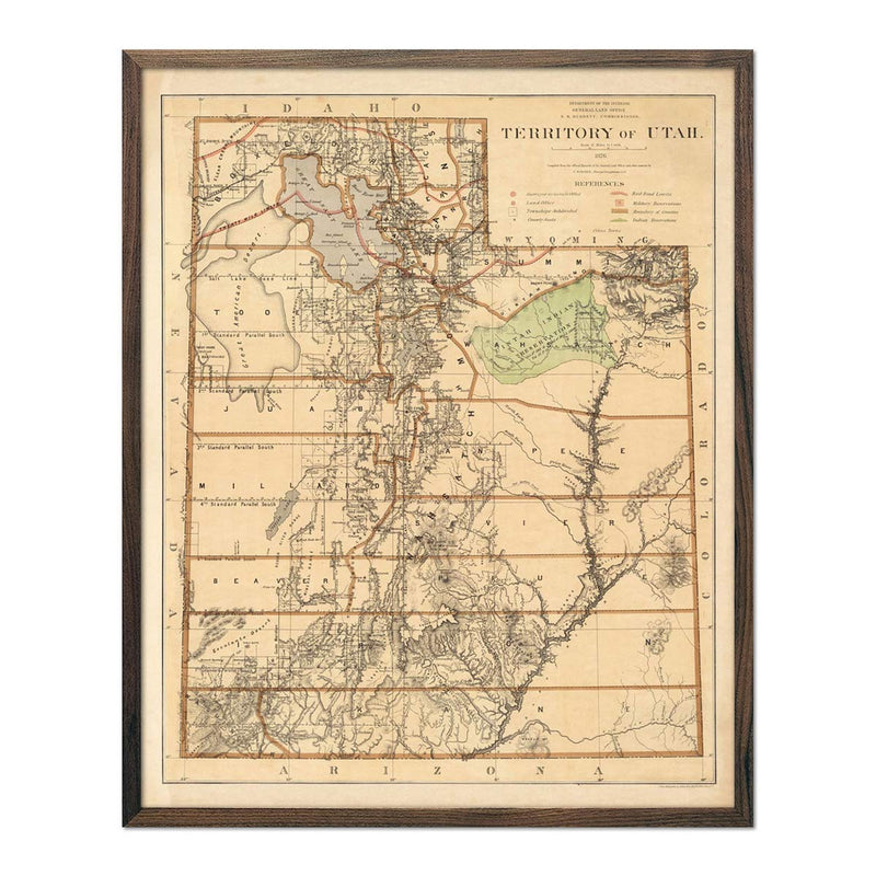 Utah Territory 1876 Map - Muir Way - Vintage Map
