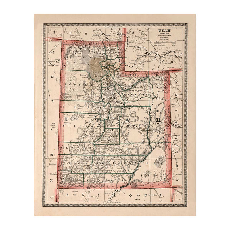 Utah 1883 Map - Muir Way - Vintage Map