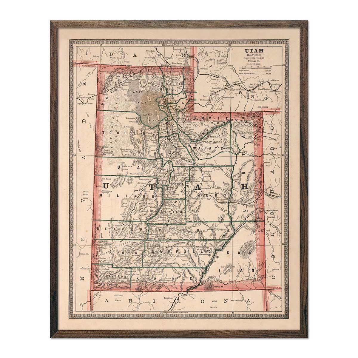 Vintage Map of Utah 1883