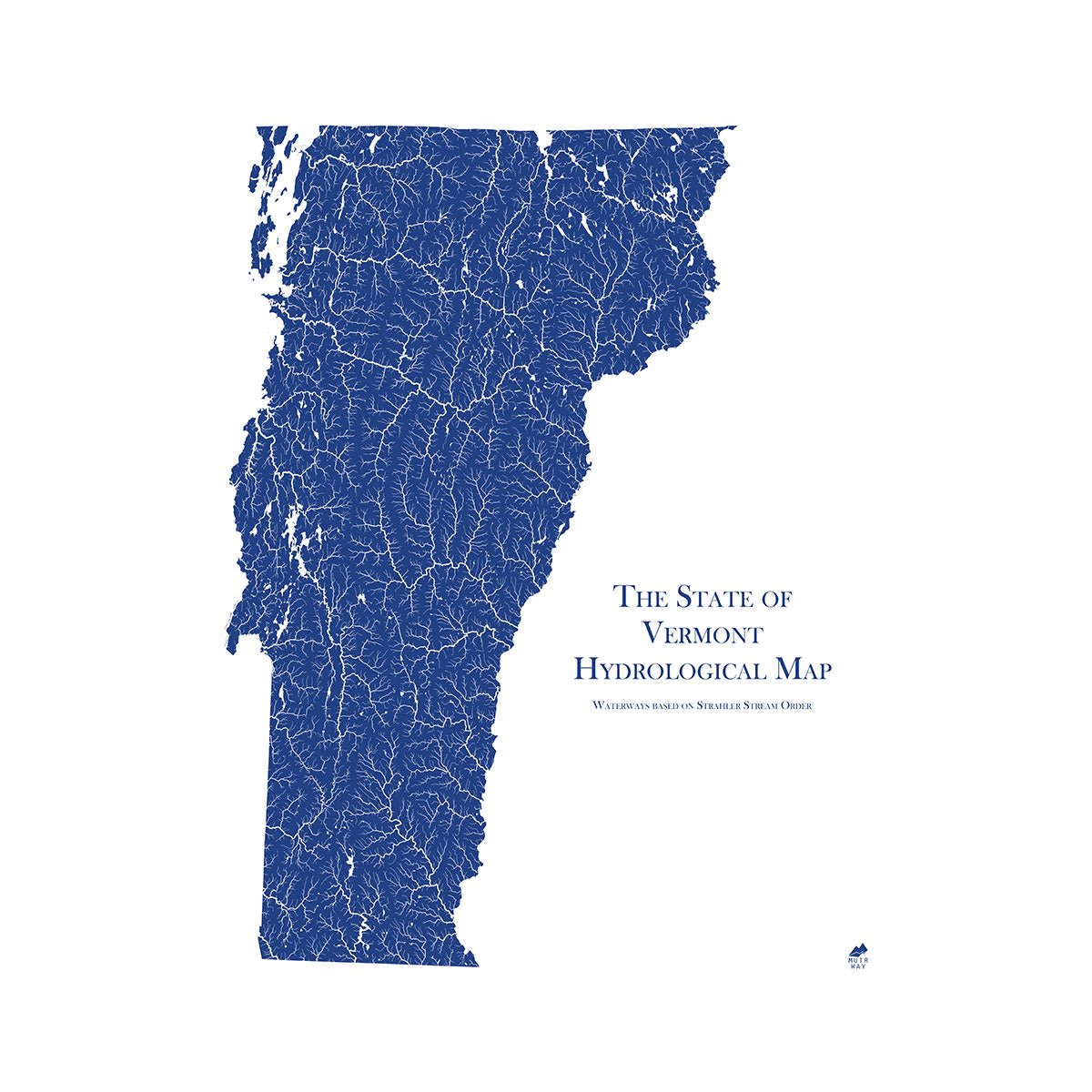 Vermont Hydrology Series Map | Map of rivers, streams & more - Muir Way