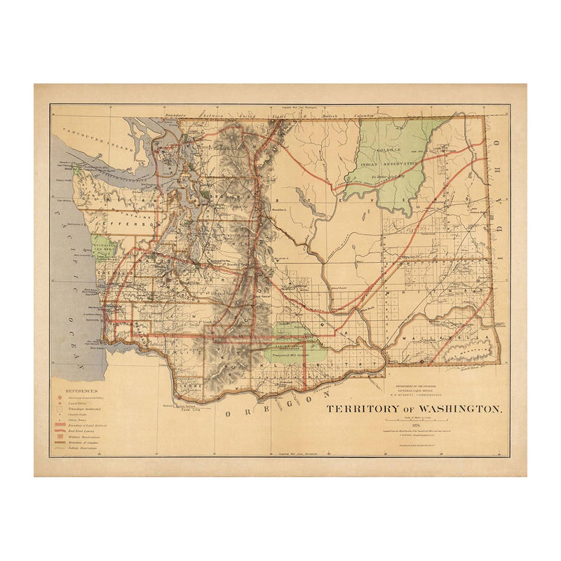 Washington Territory 1876 Map - Muir Way - Vintage Map