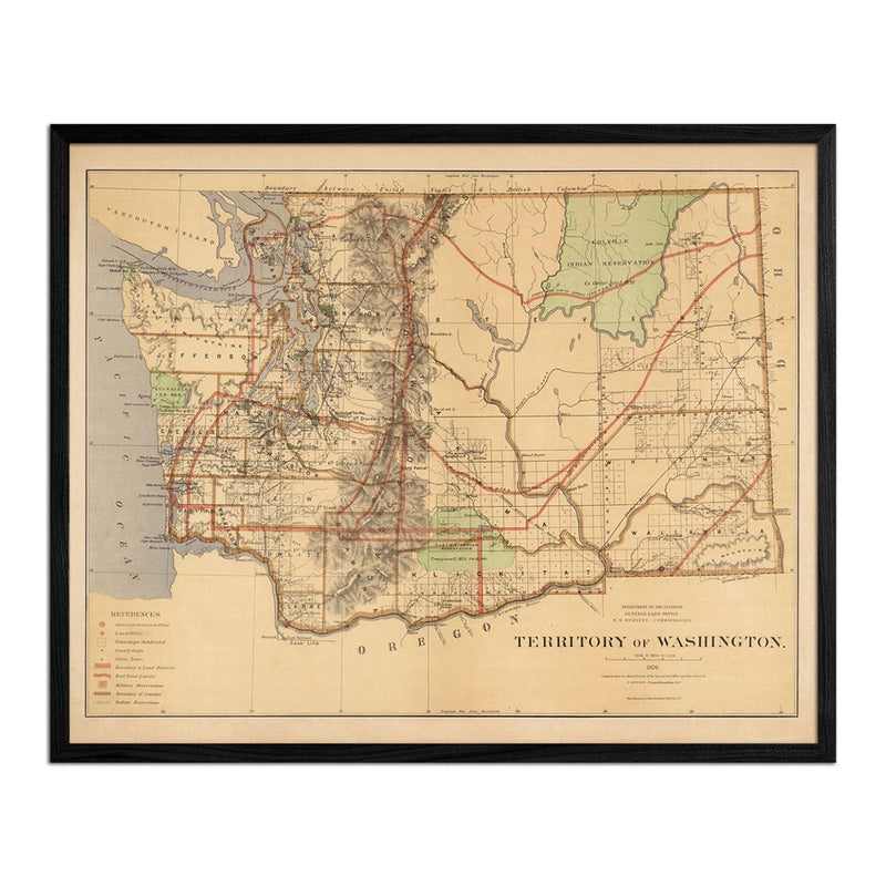 Washington Territory 1876 Map - Muir Way - Vintage Map