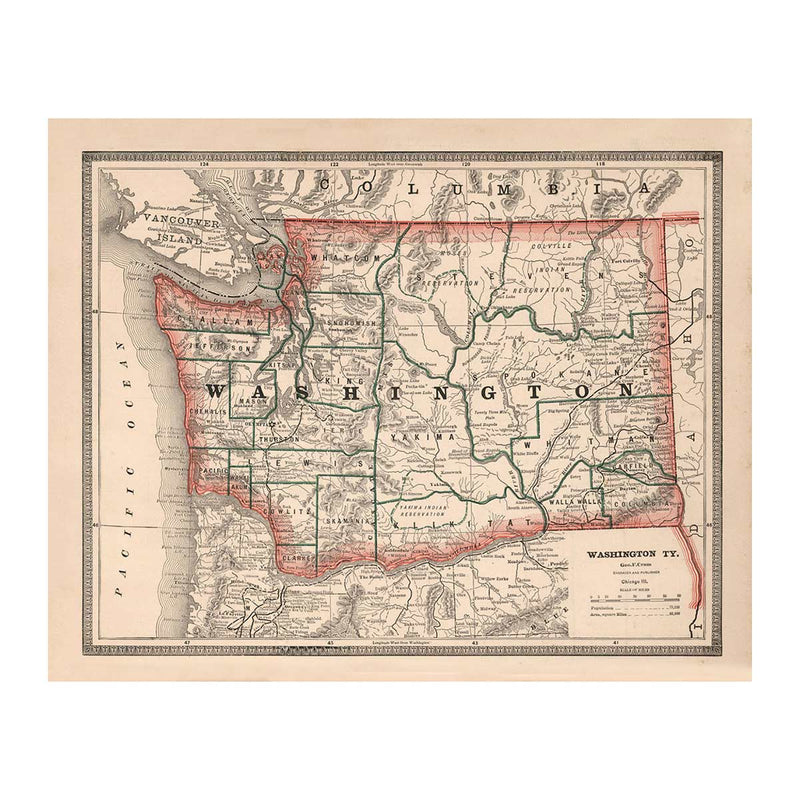 Washington 1883 Map - Muir Way - Vintage Map