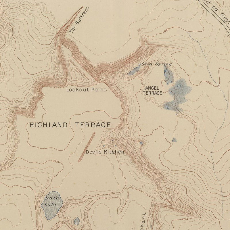 Yellowstone Topographic Map of Mammoth Springs and Travertine Terraces 1904 Map - Muir Way - Vintage Map