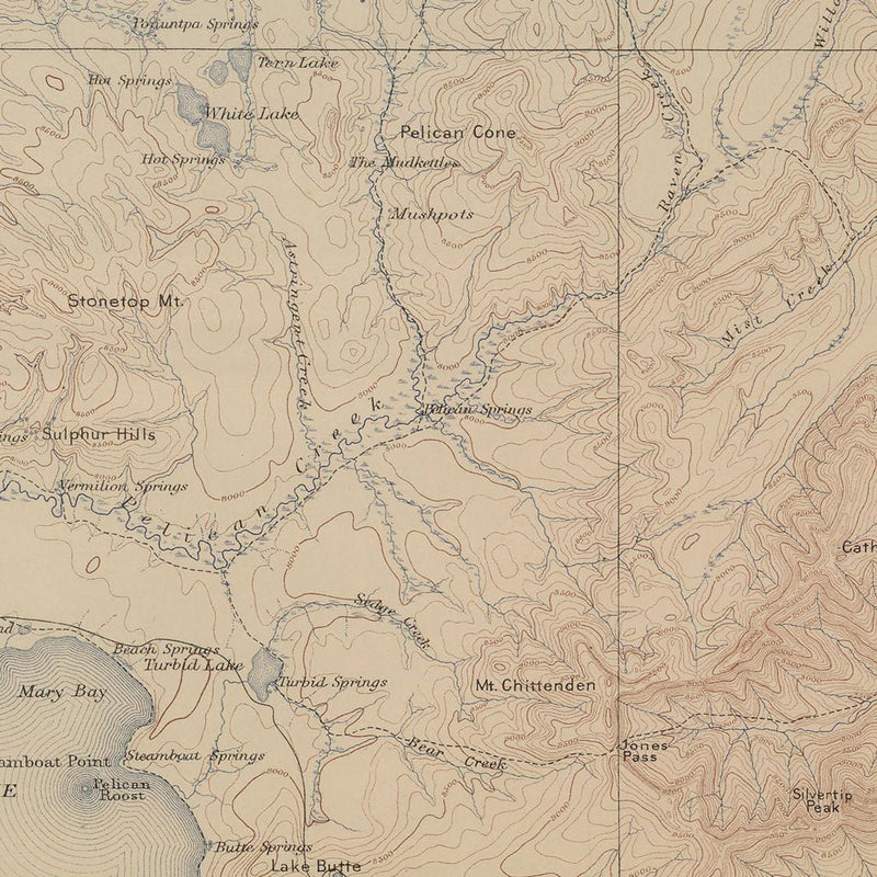 Yellowstone Topographic Map of Canyon Section 1904 Map - Muir Way - Vintage Map