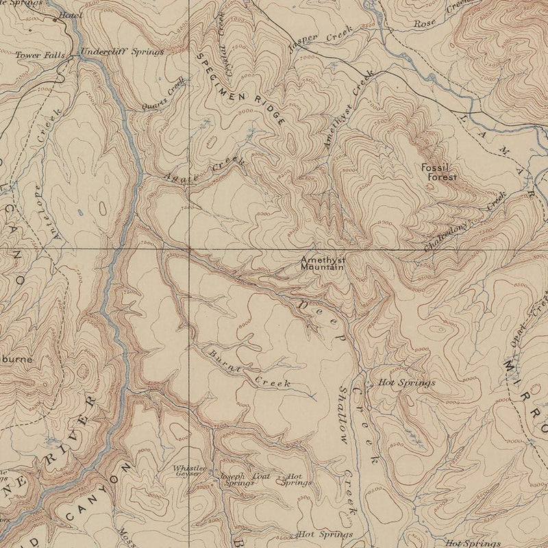Yellowstone Topographic Map of Canyon Section 1904 Map - Muir Way - Vintage Map